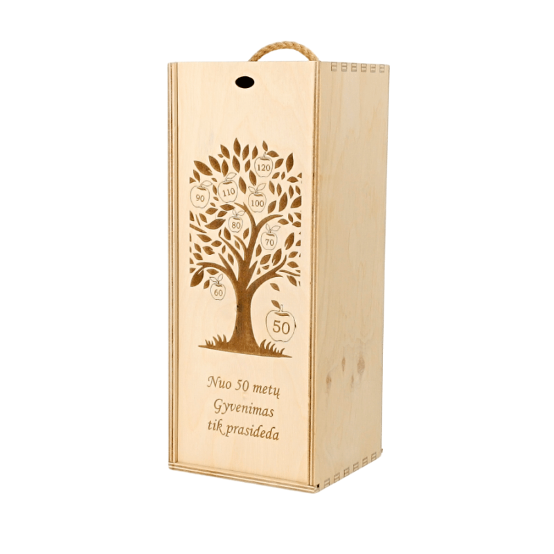 Medinė dėžė viskio buteliui su graviravimu