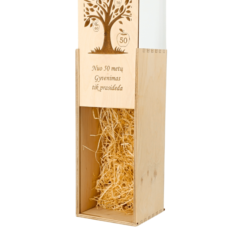 Medinė dėžė viskio buteliui su graviravimu