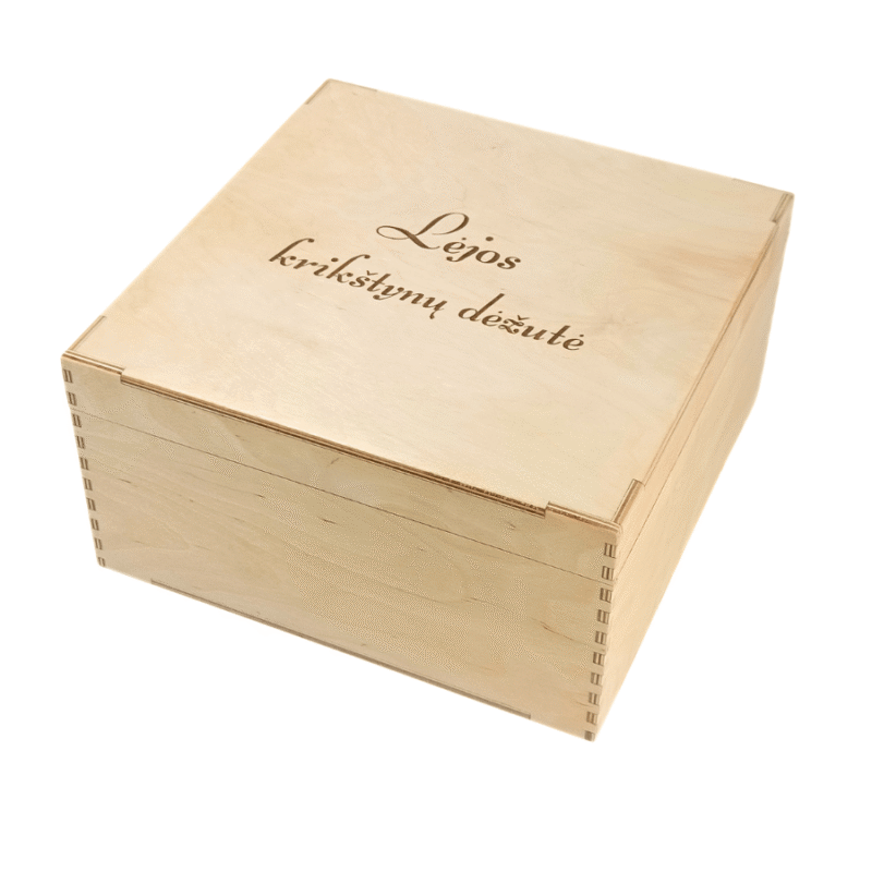 Medinė skrynios tipo dėžė su atverčiamu dangčiu – 30×30×15 cm