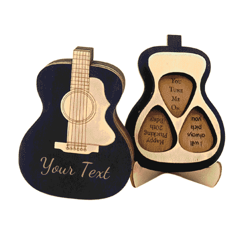 Personalizuojama medinė dėžutė pikams – akustinės gitaros formos