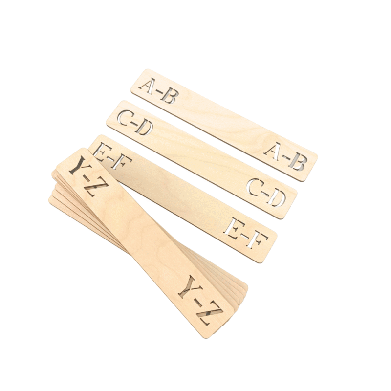 Mediniai abėcėliniai skirtukai CD, DVD ar knygų kolekcijai – iš beržo faneros
