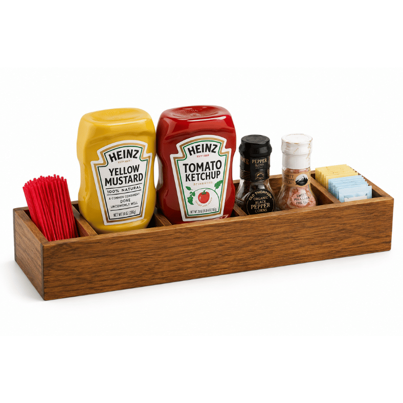 Restaurant accessories 37 Medinė padažų ir prieskonių dėžutė