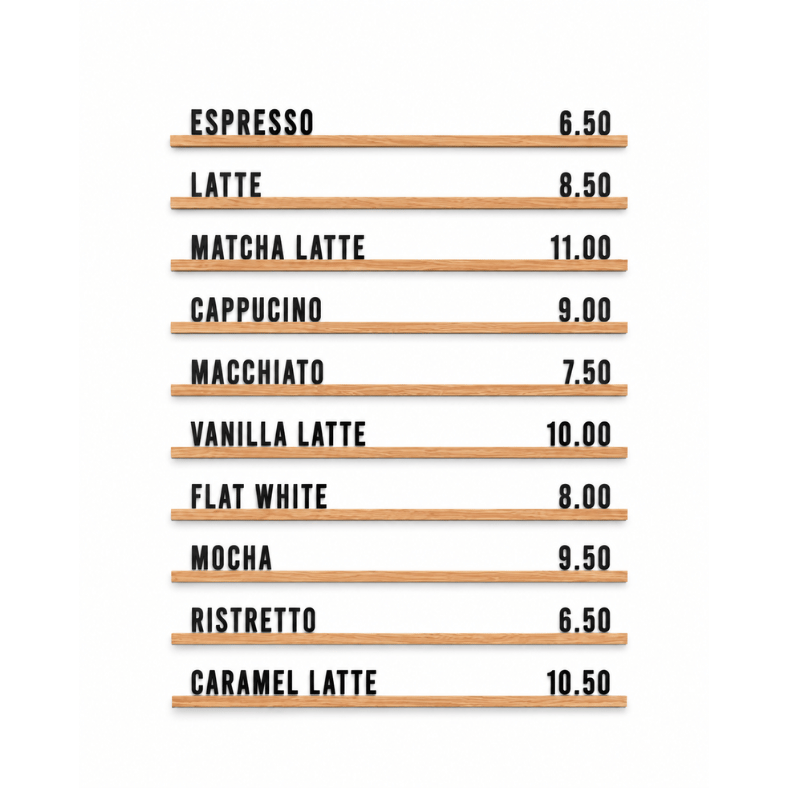 Restaurant accessories 29 Kainų lentelė su užrašais ir skaičiais