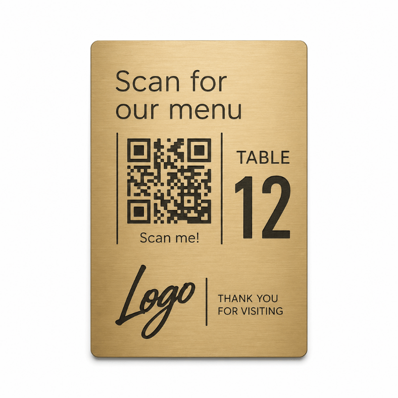 Restaurant accessories 35 Plastikinis stalo numeris su QR kodu meniu ir logotipu